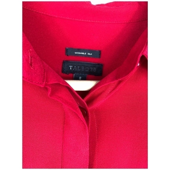 TALBOTS WASHABLE SILK CANDY RED BLOUSE - Picture 5 of 6